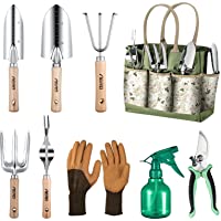 Aerb Herramientas de Jardín el Set 9 Piezas- Kit de Jardinería Acero Inoxidable con XL Bolsa de Transporte- Mejor Set de…